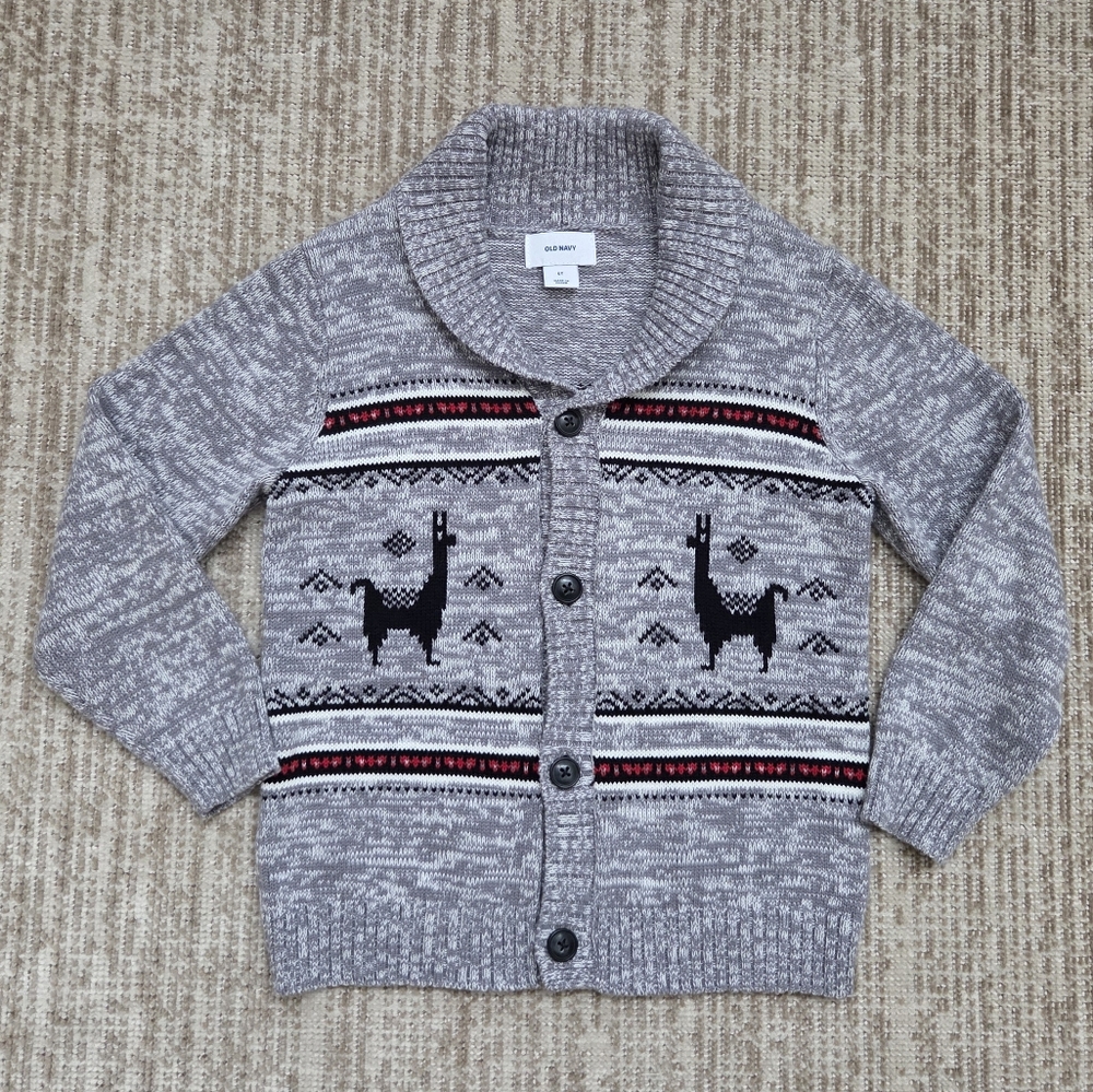 Old Navy Boys Button Down Cardigan With Llama Print